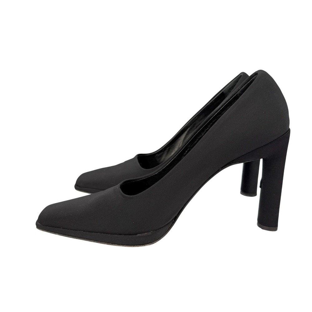 Y2K Via Spiga Black Square Toe Pumps 6.5M Made In Italy Column Heels Classy
